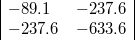 $$ \begin{array}{|lr|} -89.1 & -237.6 \\  -237.6 & -633.6 \end{array} $$