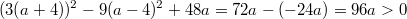 $$(3(a+4))^2-9(a-4)^2+48a=72a-(-24a)=96a>0$$