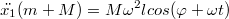 $$\ddot {x_1}(m+M)=M\omega^2lcos(\varphi +\omega t)$$