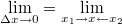 $$\displaystyle \lim_{\Delta x\to 0}=\lim_{x_1\rightarrow x \leftarrow x_2}$$