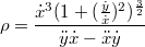 $$\displaystyle  \rho =  \frac {\dot{x}^3 (1+ ( \frac  {\dot{y}} {\dot{x}}) ^2)^ \frac{3}{2}} {\ddot{y }\dot{x}-\ddot{x }\dot{y}}$$