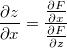 $$\frac{\partial z}{\partial x} = \frac{\frac{\partial F}{\partial x}}{\frac{\partial F}{\partial z}}$$