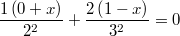 $$\frac{1\left ( 0+x \right )}{2^2}+\frac{2\left ( 1-x \right )}{3^2}=0$$