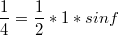 $$\frac{1}{4}=\frac{1}{2}*1*sin f$$