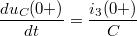 $$\frac {du_C(0+)} {dt}=\frac {i_3(0+)} {C}$$