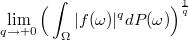 $$\lim\limits_{q \to +0}\Big(\int_{\Omega}|f(\omega)|^qdP(\omega)\Big)^{\frac{1}{q}}$$