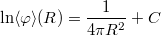 $$\ln\langle\varphi\rangle(R)=\frac{1}{4\pi R^2}+C$$