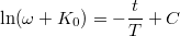 $$\ln (\omega + K_0) = -\frac{t}{T} + C$$