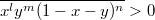 $$\overline{x^ly^m(1-x-y)^n}>0$$