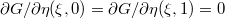 $$\partial G/\partial\eta(\xi,0)=\partial G/\partial\eta(\xi,1)=0$$