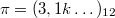 $$\pi=(3,1k\dots)_{12}$$