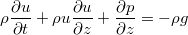 $$\rho\frac{\partial u}{\partial t}+\rho u\frac{\partial u}{\partial z}+\frac{\partial p}{\partial z}=-\rho g$$