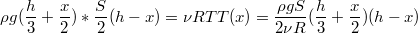 $$\rho g(\frac {h} {3}+\frac {x} {2})*\frac {S} {2}(h-x)=\nu RT\\T(x)=\frac {\rho gS} {2\nu R}(\frac {h} {3}+\frac {x} {2})(h-x)$$