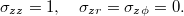 $$\sigma_{zz}=1,\quad\sigma_{zr}=\sigma_{z\phi}=0.$$