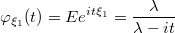 $$\varphi_{\xi_1}(t)=E e^{it\xi_1} = \frac{\lambda}{\lambda-it}$$