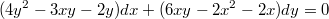 $$ (4y^2-3xy-2y)dx+(6xy-2x^2-2x)dy=0$$