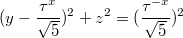 $$ (y - \frac {\tau ^x}{\sqrt{5}})^2+ z^2 = ( \frac {\tau ^{-x}}{\sqrt{5}})^2$$