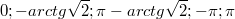 $$0; -arctg \sqrt{2}; \pi -arctg \sqrt{2}; - \pi; \pi$$