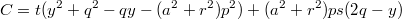 $$C=t(y^2+q^2-qy-(a^2+r^2)p^2)+(a^2+r^2)ps(2q-y)$$