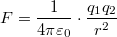 $$F=\frac{1}{4\pi \varepsilon_0}\cdot \frac{q_1q_2}{r^2}$$