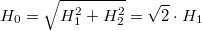 $$H_0=\sqrt{H_1^2+H_2^2}=\sqrt{2}\cdot{H_1}$$