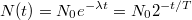 $$N(t) = N_0 e^{-\lambda t} = N_0 2^{-t/T}$$