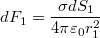 $$dF_1=\frac{\sigma dS_1}{4\pi \varepsilon_0 r_1^2}$$