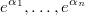 $$e^{\alpha_1},\ldots,e^{\alpha_n}$$