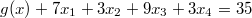 $$g(x)+7x_1+3x_2+9x_3+3x_4=35$$