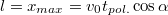 $$l=x_{max}=v_0t_{pol.}\cos \alpha$$