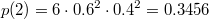 $$p(2)=6 \cdot 0.6^2 \cdot 0.4^2=0.3456$$