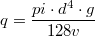 $$q=\frac{pi\cdot d^{4}\cdot g }{128v}$$