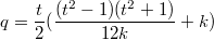 $$q=\frac{t}{2}(\frac{(t^2-1)(t^2+1)}{12k}+k)$$