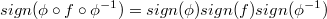 $$sign(\phi \circ f \circ \phi^{-1}) = sign(\phi)sign(f)sign(\phi^{-1})$$