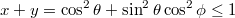 $$x+y=\cos^2\theta+\sin^2\theta\cos^2\phi\leq1$$