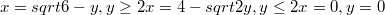 $$x=sqrt{6-y},y \geq 2\\x=4 -sqrt{2y},y \le 2\\x=0,y=0$$