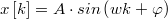 $$x\left [ k \right ]=A\cdot sin\left ( wk+\varphi \right )$$