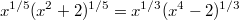 $$x^{1/5}(x^2+2)^{1/5}=x^{1/3}(x^4-2)^{1/3}$$