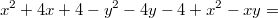 $$x^2+4x+4-y^2-4y-4+x^2-xy=$$