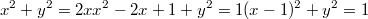 $$x^2+y^2=2x \\ x^2-2x+1+y^2=1 \\ (x-1)^2+y^2=1 \\$$