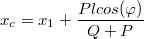 $$x_c=x_1+\frac {Plcos(\varphi)}{Q+P}$$