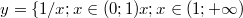 $$y=\{{1/x; x\in(0;1) \\ x; x\in(1;+\infty) }$$