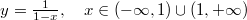 $$y=\tfrac{1}{1-x},\quad x\in(-\infty,1)\cup(1,+\infty)$$