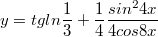 $$y= tg ln \frac{1}{3}+ \frac{1}{4}\frac{sin^24x}{4cos8x}$$