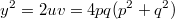 $$y^2=2uv=4pq(p^2+q^2)$$